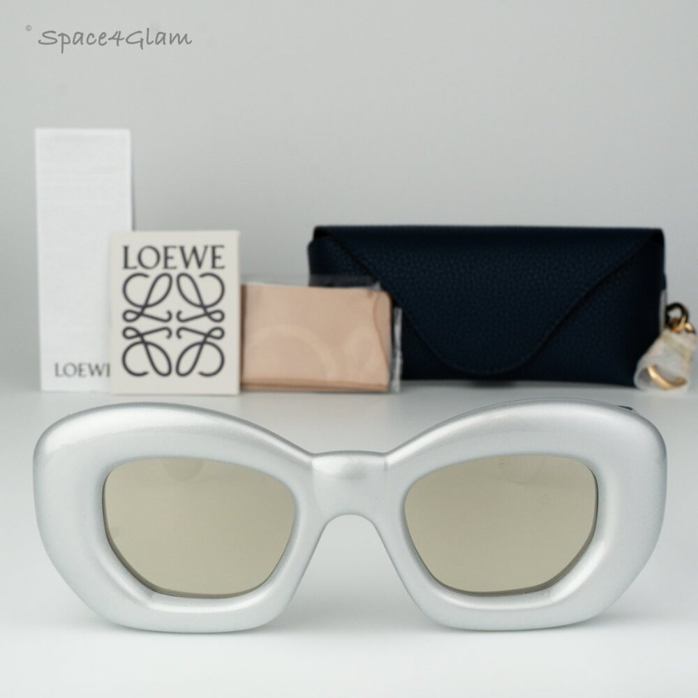 Loewe Men Sunglasses LW40117I 20C Silver Grey Smoke Mirror Cat Eye BRAND NEW